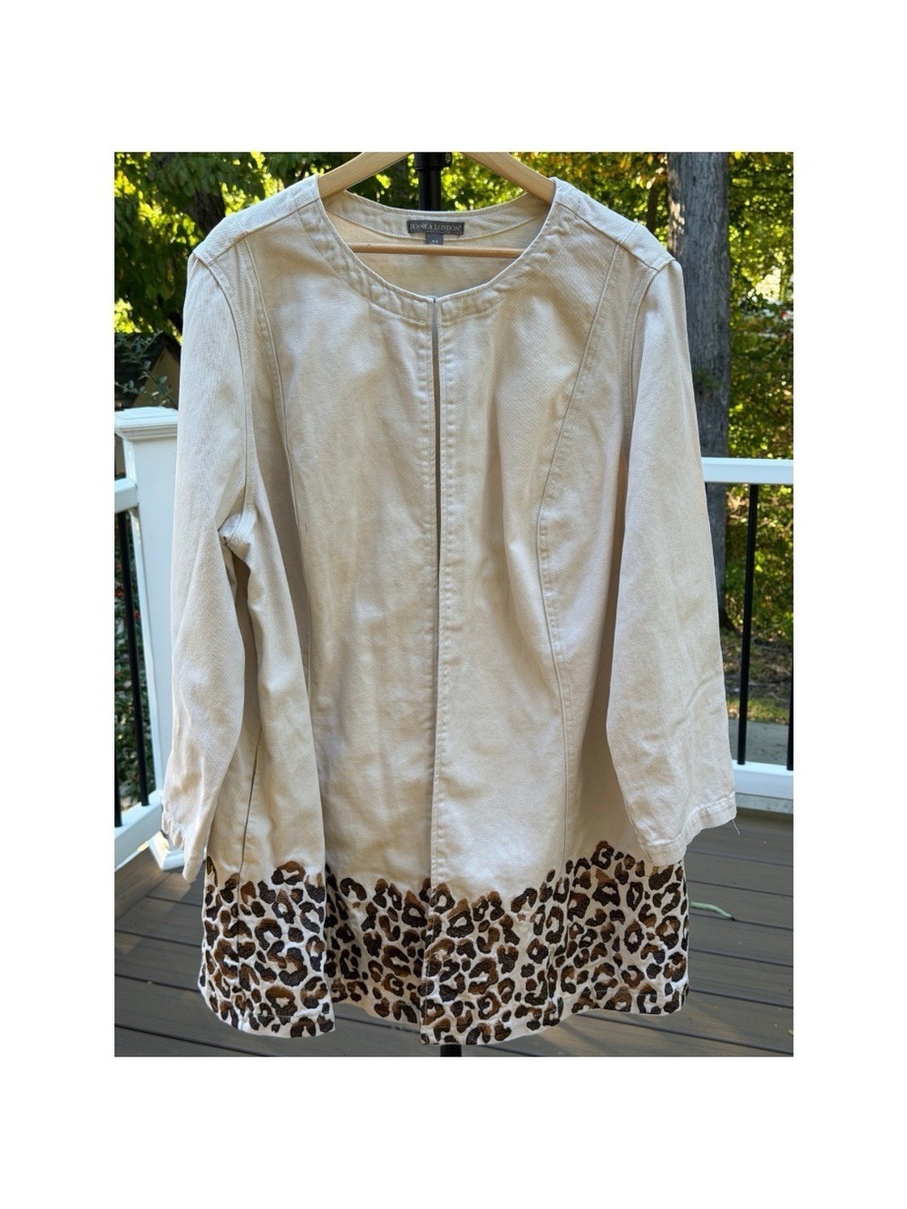 Jessica London Cream Open-Front Jacket with Leopard Hem - Picture 5 of 6